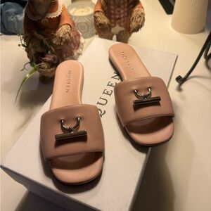 Alexander McQueen Blush Pink Slide Sandals with Silver Hardware